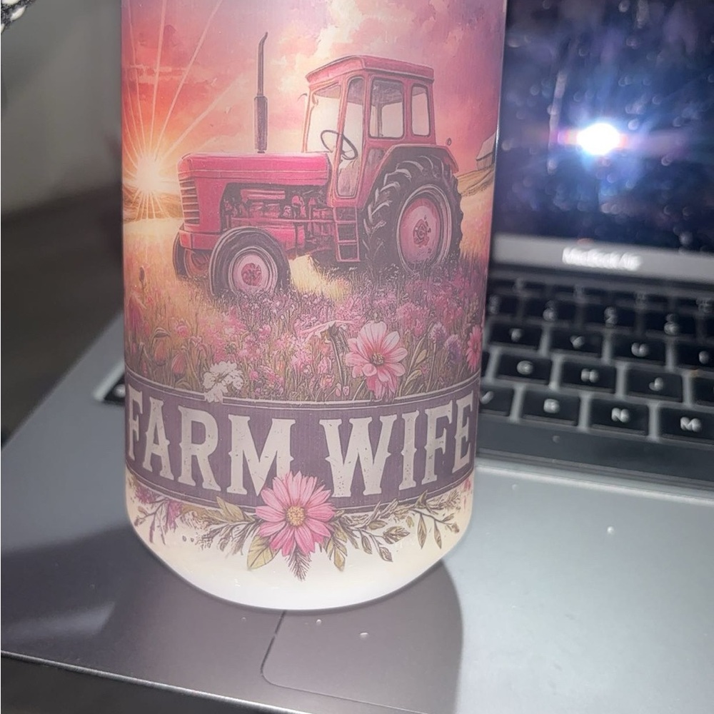 Farm Wife Pink Tractor Art Glass